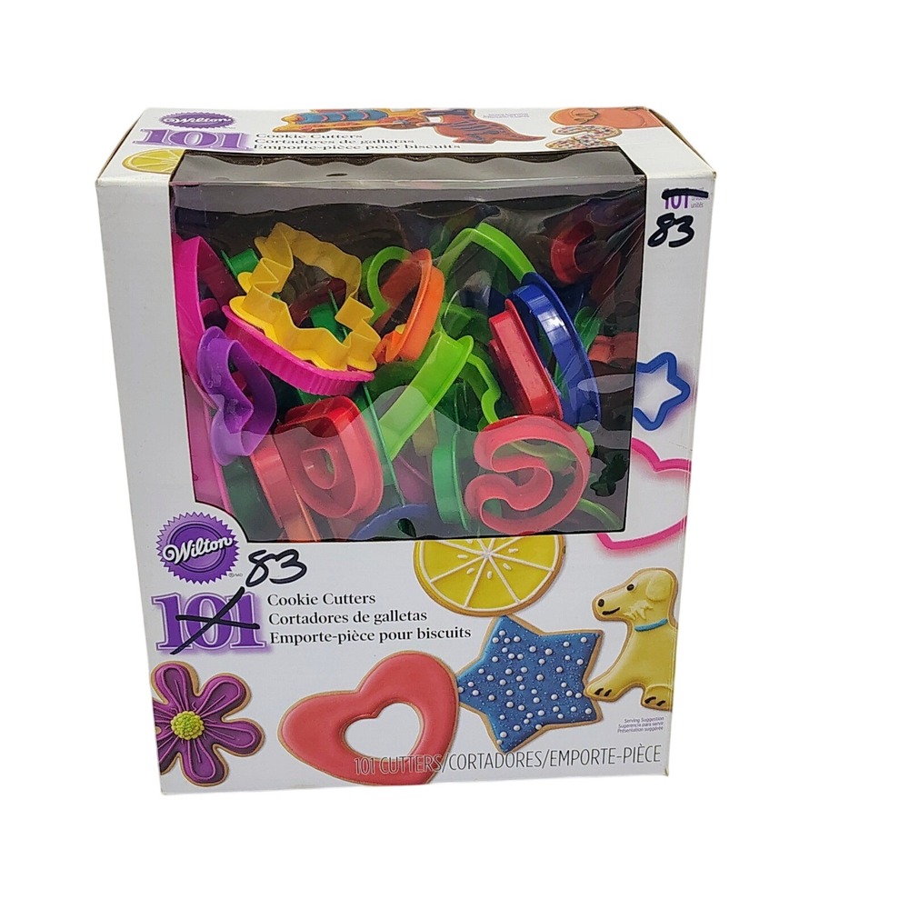 Wilton 83 Cookie Cutters Set Plastic Alphabet‎ Numbers Holiday Shapes Multicolor